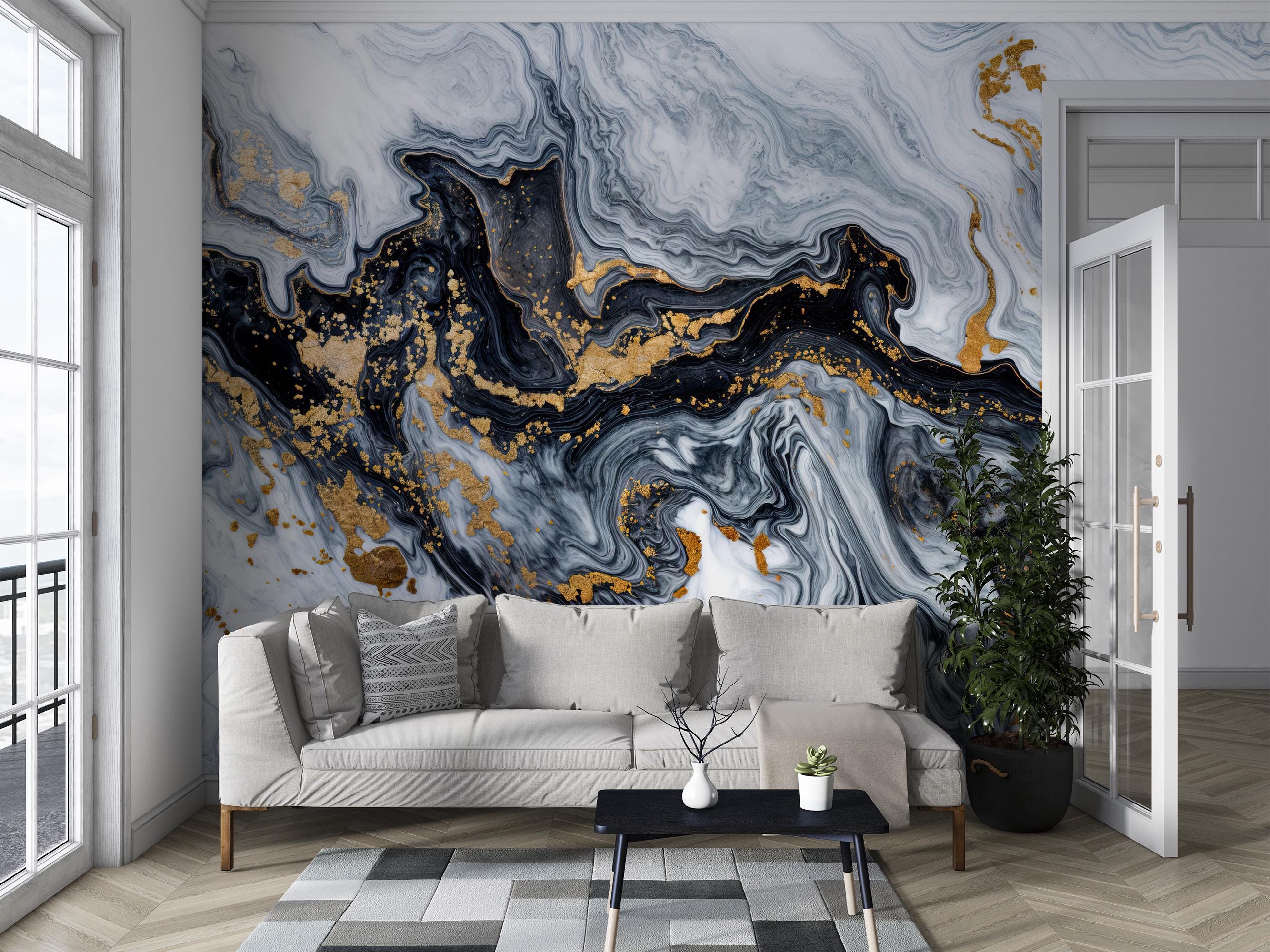 Black Gold Marble Wallpaper Mural, Abstract Luxury Stone Peel and Stick ...