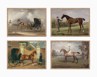 Vintage Horse Oil Painting Gallery Set: Country Home Art (Digital Download)