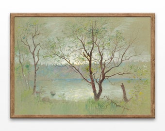 Dibujo de paisaje de árbol vintage: Arte mural antiguo (Descarga digital)