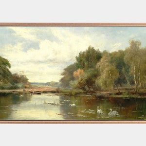 Samsung Frame Tv Art, Vintage Landscape Artworks, Paintings of Swan, 19th Century Art, Digital Tv Art, Instant Download