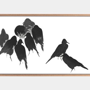 Japanese Crow Art for Samsung Frame TV: Vintage Ink Wash (Digital Download)