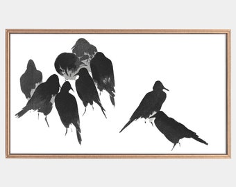 Arte de cuervo japonés para televisor Samsung Frame: Lavado de tinta vintage (descarga digital)