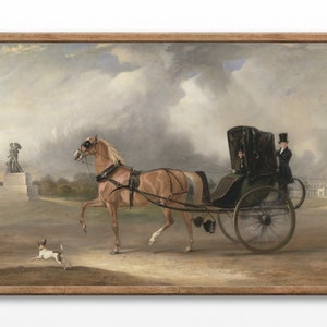 Vintage Hyde Park Horse Carriage Print: 1833 Cabriolet Painting (Digital Printable)