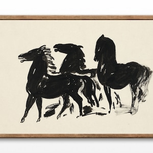Vintage Black Horses Drawing: Home Decor Art Print (Digital Download)