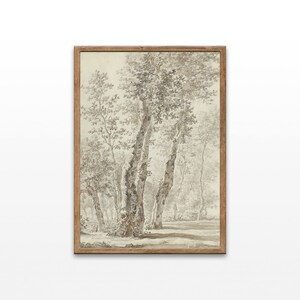 Landscape with trees, Tree Sketches, Vintage Landscape Drawings, Antique Wall Prints, Home Decor, Printable Wall Art
