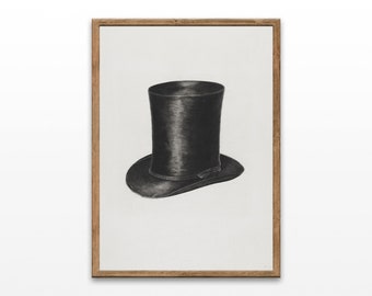 Vintage Top Hat Print: Watercolor Man&#39;s Hat Drawing (Digital Download)