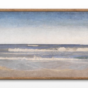 Vintage strandprint: gedempte kustschildering, antieke muurkunst (digitale download)