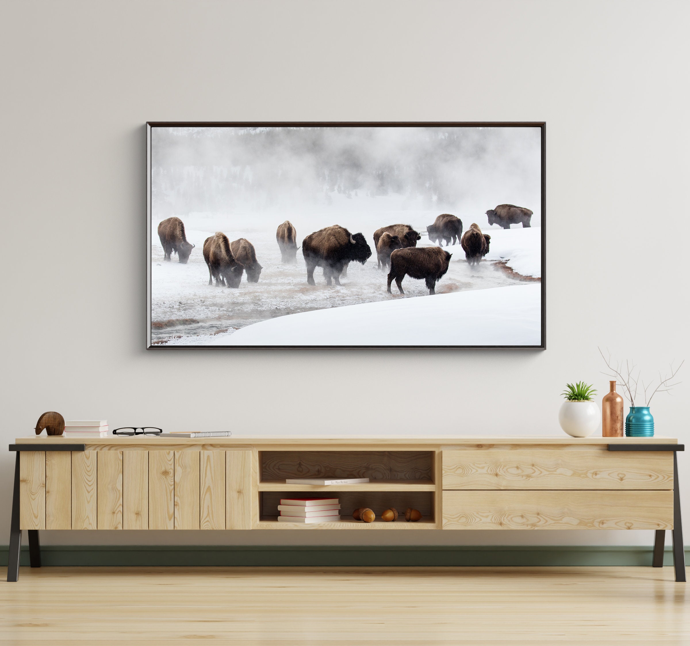 Samsung Frame Tv Art Bison Photo In Winter 4k Frame Tv Art Etsy