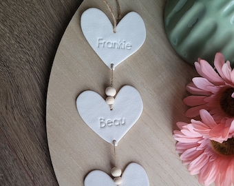 Personalized baby stats wall hanging // children names heart wall hanging // boho baby room decor