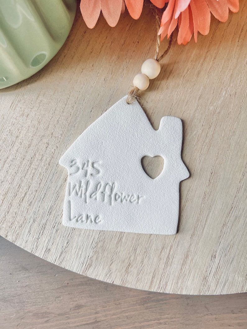 Personalized house ornament // address keepsake // first home housewarming gift // realtor gift Lola