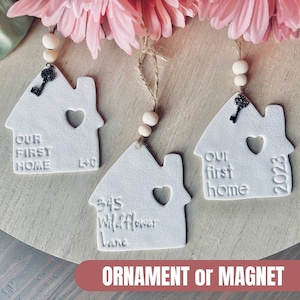 Personalized house ornament or magnet | Housewarming or realtor gift | Polymer clay | Handmade