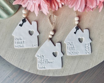 Personalized house ornament // address keepsake // first home housewarming gift // realtor gift