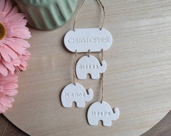 Personalized baby stats wall hanging // elephant baby wall hanging // boho baby room decor