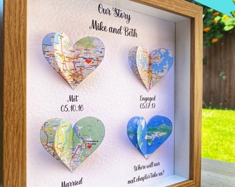 Personalised Maps Print/Wedding Gifts For Couples/Met,Engaged,Married,Live Locations Gift Frame For Her/Anniversary Gift For Wife, Husband