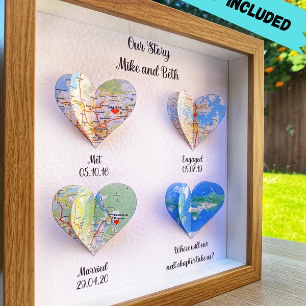 Personalised Maps Print/Wedding Gifts For Couples/Met,Engaged,Married,Live Locations Gift Frame For Her/Anniversary Gift For Wife, Husband