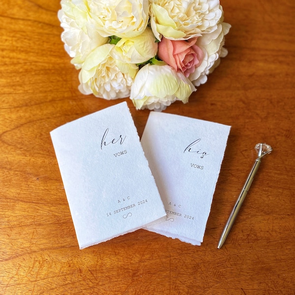 Personalised wedding vow cards, His and Her vow books, Cotton paper vow books, Unique handmade vows, Custom wedding readings, Luxury Cards