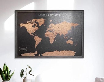 World Map Pin Board: Cork Board With Push Pins, Travel Tracker Gifts