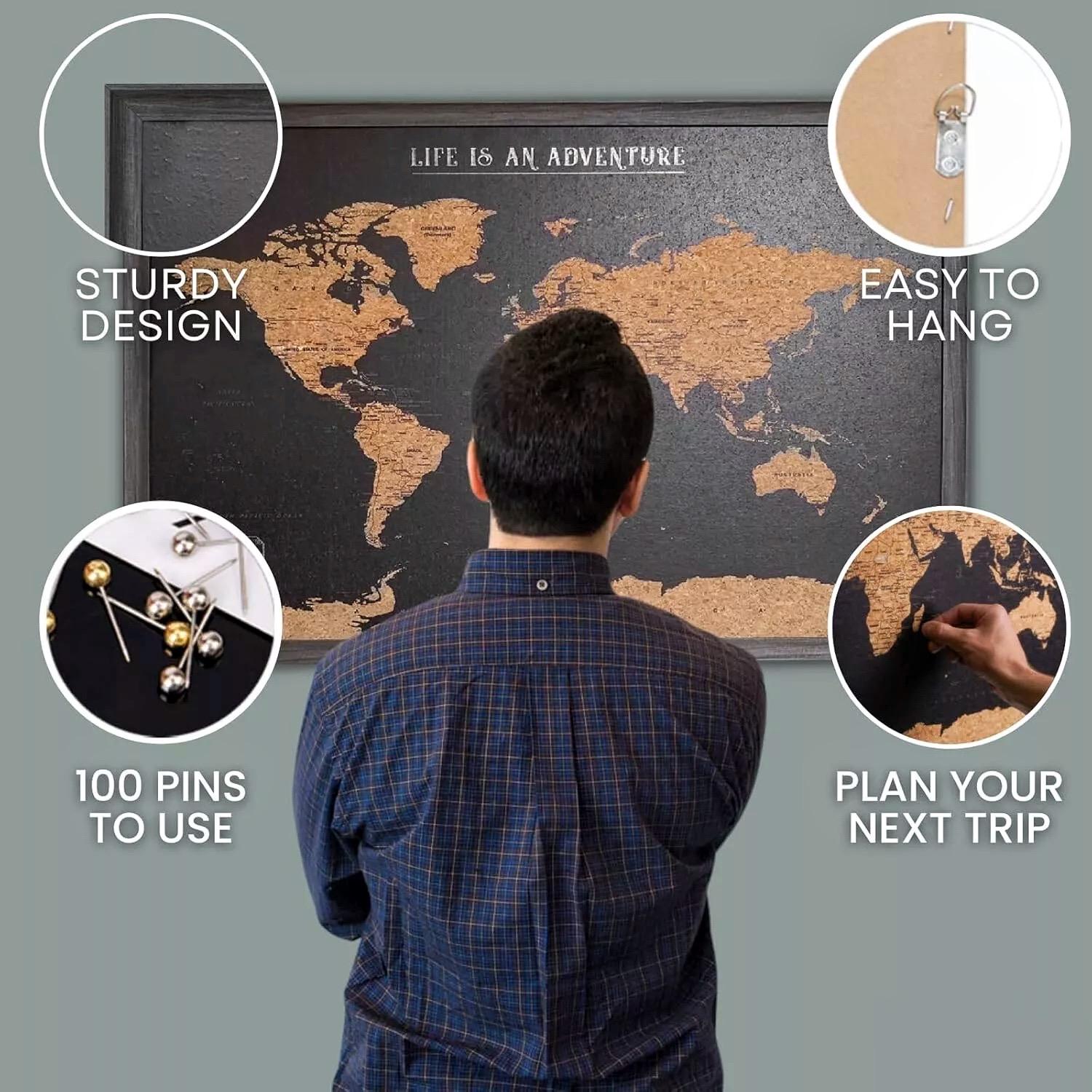 Pin Display Board Map World Map Pin Board: Cork Board With Push Pins, Travel Tracker Gifts ...