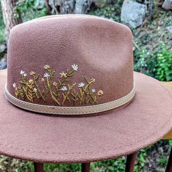 Festival brodé à la main Chapeau de feutre large bord | Boho | | de l’Ouest | floral Fedora | | d’hiver Chapeau femme