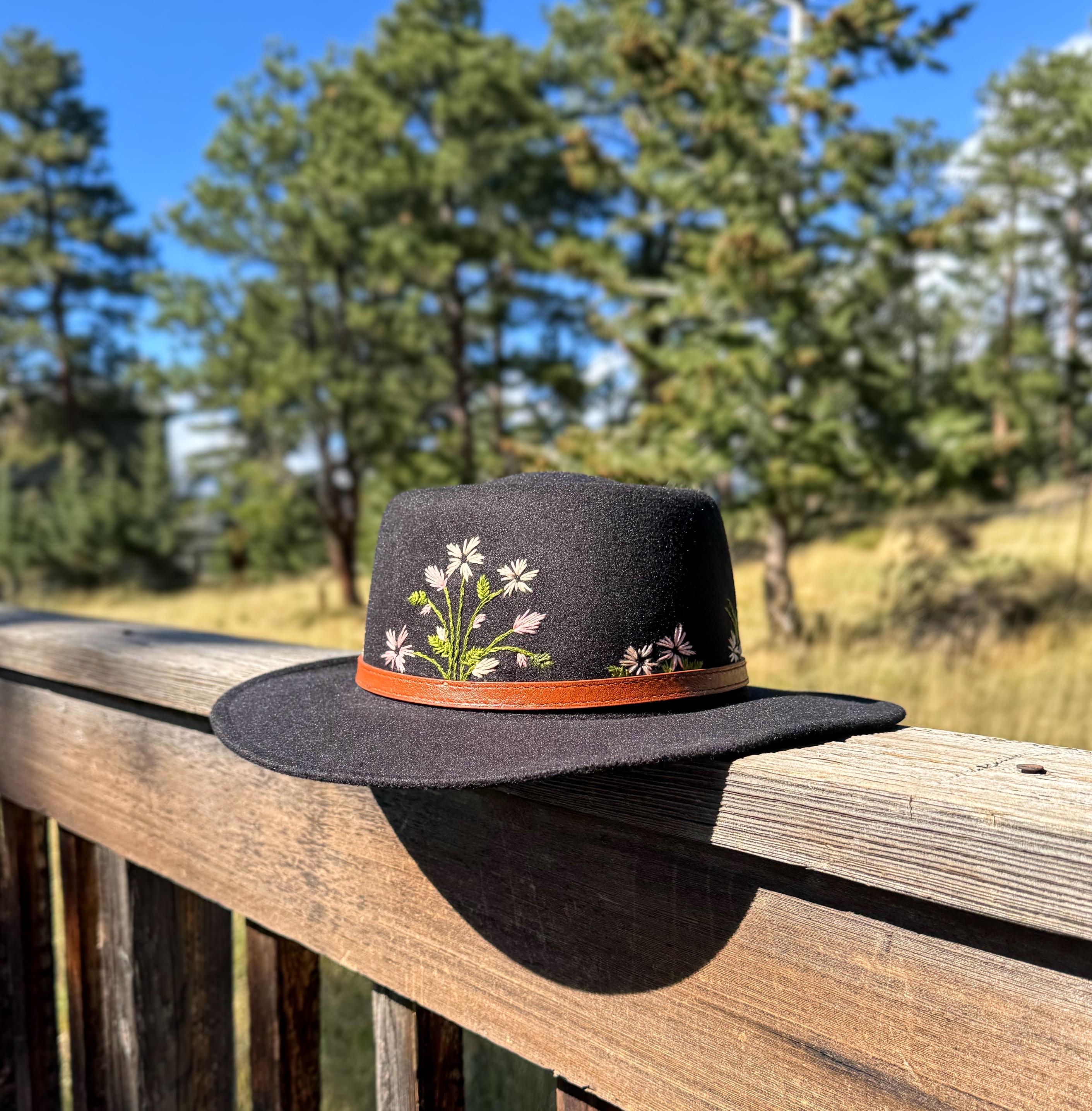 Hand Embroidered Felt Fedora: Boho Floral Wide Brim Hat - Etsy