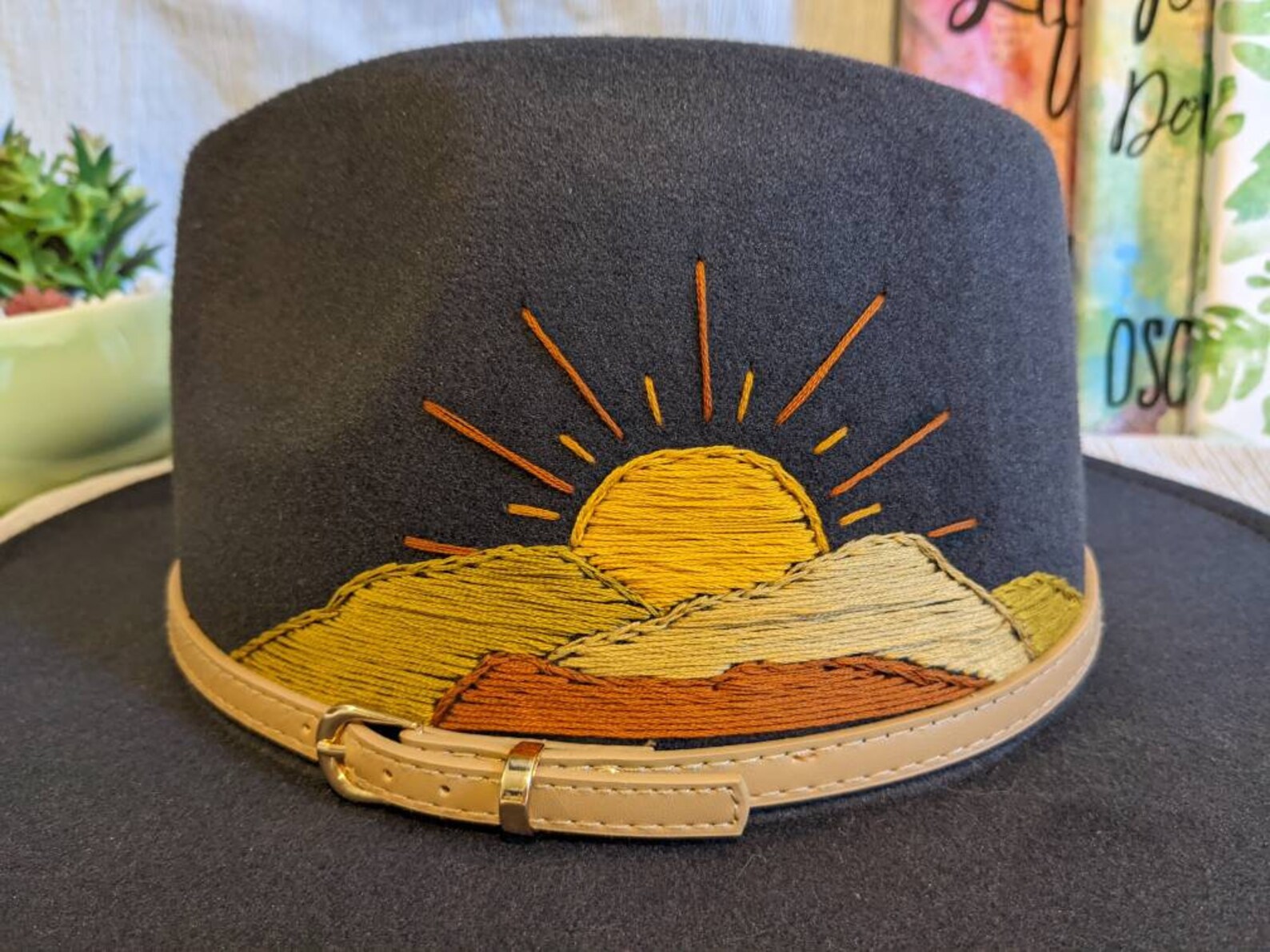 Hand Embroidered Wide Brim Felt Hat Boho Western Fedora Etsy