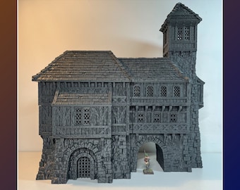 Barrack with Guardtower of Leichheim | 28mm-32mm | Tabletop Scenery | Wargaming Terrain | Warhammer | Fantasy | AoS | DnD | Medieval