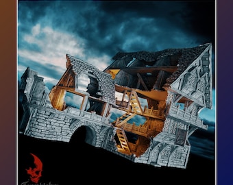 Helwick – Tavern Ruin | 28mm/32mm | Terrablocks | Mordheim Frostgrave DnD D&D | Tabletop Fantasy Wargaming Terrain Building