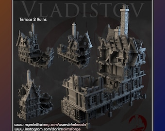 Ruined Terrace #2 of Vladistov | 28mm | Mordheim | Tabletop Scenery | Roleplaying Wargaming Terrain | Warhammer | AOS | DnD D&D | RPG