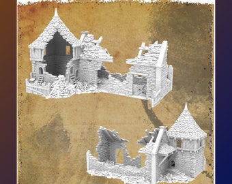 Grimdale - Schweinestall und Hühnerstall Ruine | 28mm/32mm | 3DlayeredScenery | Mordheim DnD D&D | Tabletop Fantasy Wargaming Gelände Gebäude