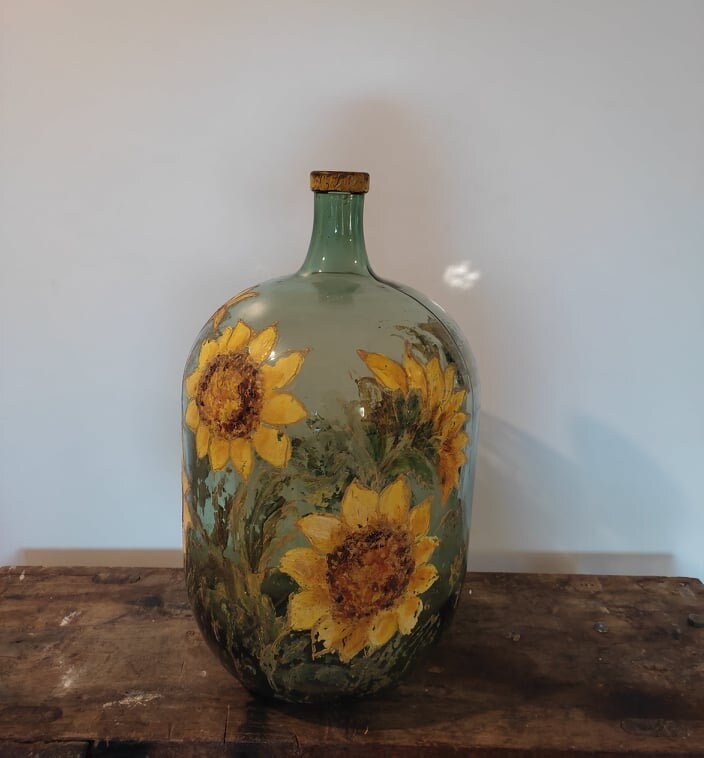 Très Originale Dame Jeanne Ancienne, Peinte à La Main, 28L