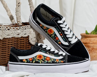 Embroidered Vans Old Skool, 3D Floral Embroidery Vans for Bride, Custom Unique Handmade Embroidered Shoes, Gift For Women and Wedding