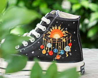 Custom Converse Embroidered Solar System, Celestial Planet High Tops, Galaxy Sneakers Gift for Him