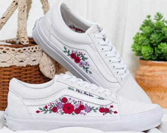 Custom Vans geborduurde schoenen Vans bruidssneakers geborduurde trouwschoenen Huwelijkscadeaus voor haar
