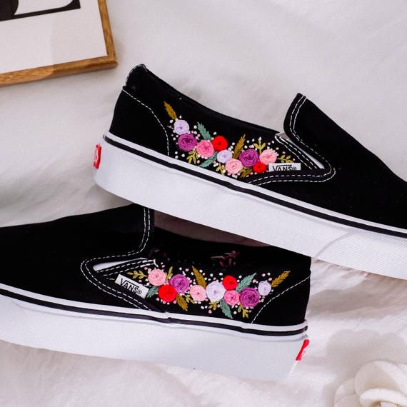 vans slip on rose embroidery