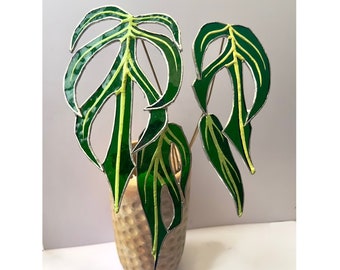 Monstera Burle Marx Flame Stained Glass - Vibrant Tropical Leaf Artisan Decor - Custom Sizes - Unique Housewarming Gift
