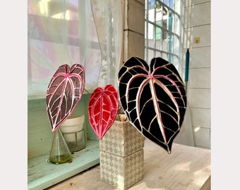 Handcrafted Stained Glass Anthurium Red Crystal | Unique Tropical Decor for Holiday Homes and Windows Perfect Gift for Plant Lovers