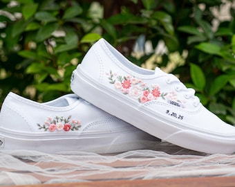 Op maat geborduurde instappers: sneakers met bloemen, cadeau voor haar