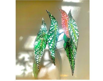 Elegant White Ice Begonia Stained Glass Sets - Frosted Botanical Leaf Décor with Custom Sizes - Boho Tropical Plant Art