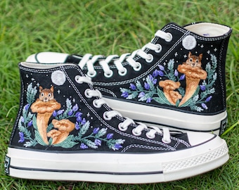 Custom Embroidered Converse High Tops, Squirrel Mushroom Woodland Sneakers, Nature Lover Gift for Her