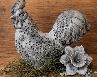 Farmhouse Rooster Statue | Folk Art Chicken Statue | Decorative Rooster Country Decor