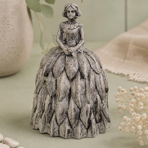 Leaf Dress Fairy Garden Statue | Goddess Petal Skirt Garden Statue | Concrete Statues | Handmade Pixie Figurine with Leaf Bottom Dress