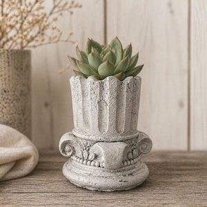 Vintage Column Succulent Planter | Concrete Greek Art Pot, Pen Holder