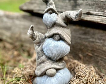 Stacked Concrete Gnome Family Garden Statue | Custom Color Cement Yard Art