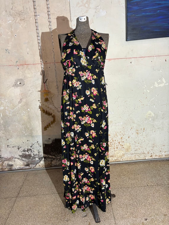 vintage 60’s floral handmade preowned black dress