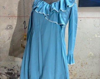 vestido preparado de manga larga azul bebé vintage de los años 60