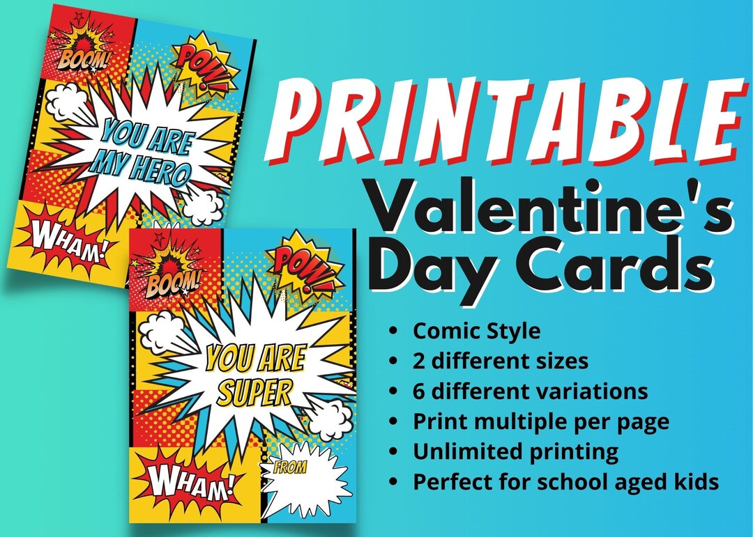 Printable Kids Valentines Day Cards for School Super Hero Valentines ...