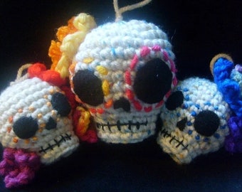 Crochet Pattern-Sugar Skull hanging ornaments- 2 sizes PATTERN ONLY