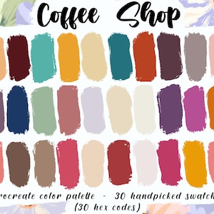 Coffee Shop - Procreate Palette, 30 HEX Codes, Instant Digital Download, iPad Pro, Architecture Illustration, Bright Art Color Swatches