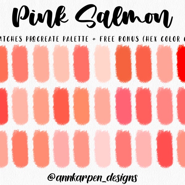 Pink Salmon Procreate Palette, 30 HEX Color Codes, Instant Digital Download, iPad Pro Art Illustration, Pastel Coral Red Color Swatches