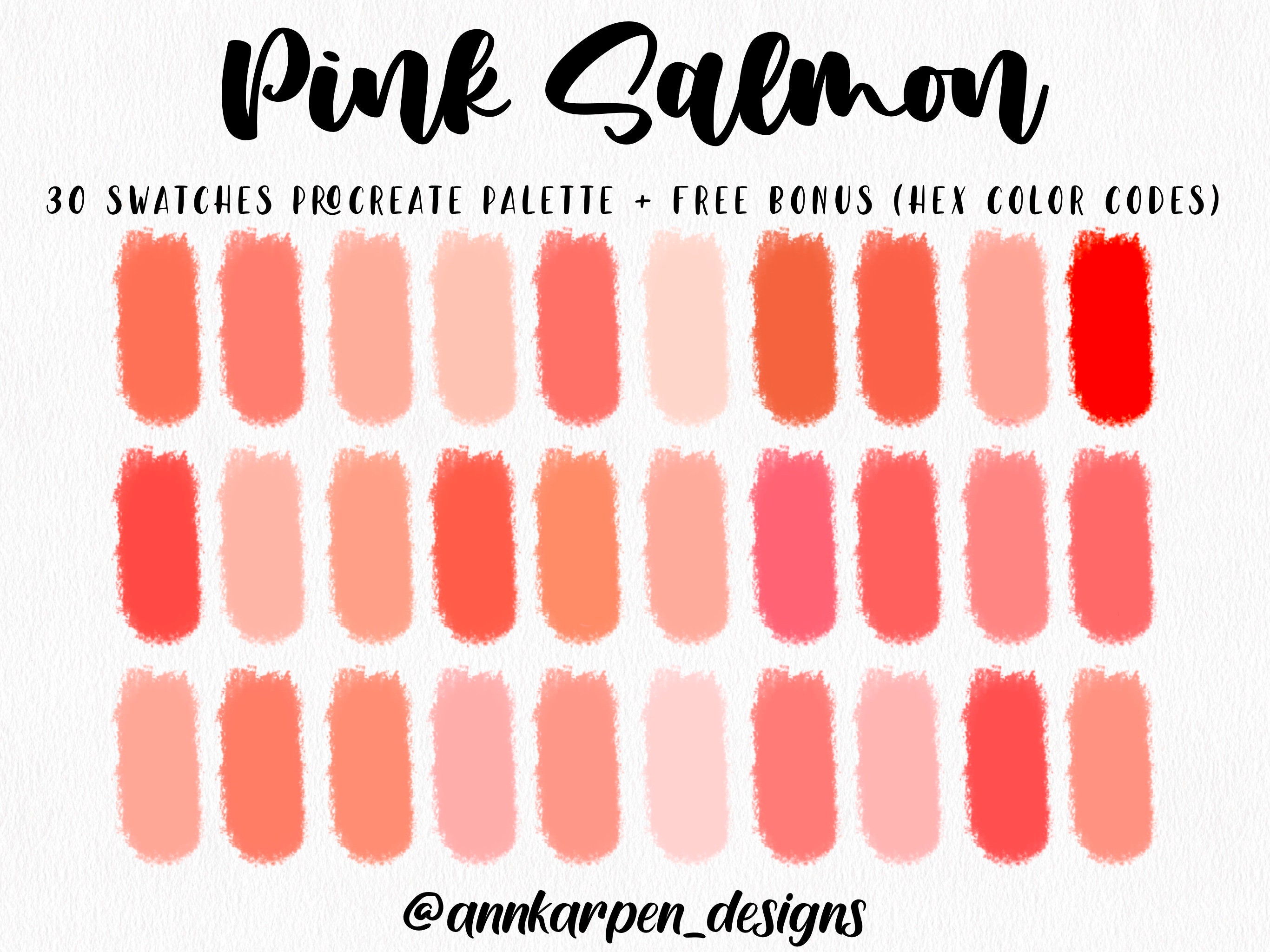 Pink Salmon Procreate Palette, 30 HEX Color Codes, Instant Digital  Download, iPad Pro Art Illustration, Pastel Coral Red Color Swatches 